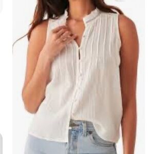 Faherty Willa White Sleeveless Organic Cotton Button Uo Blouse